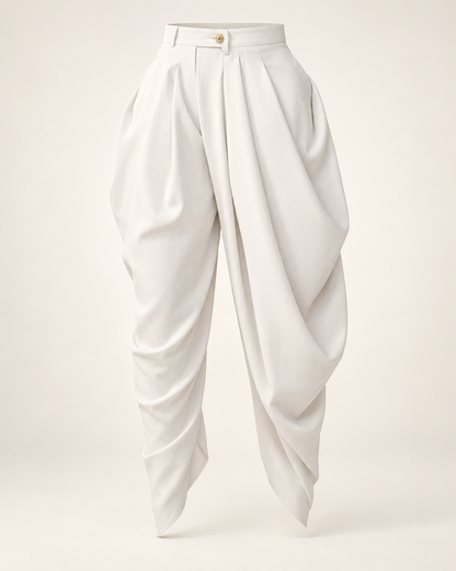 Draped High-Waist Tapered Trousers – white front