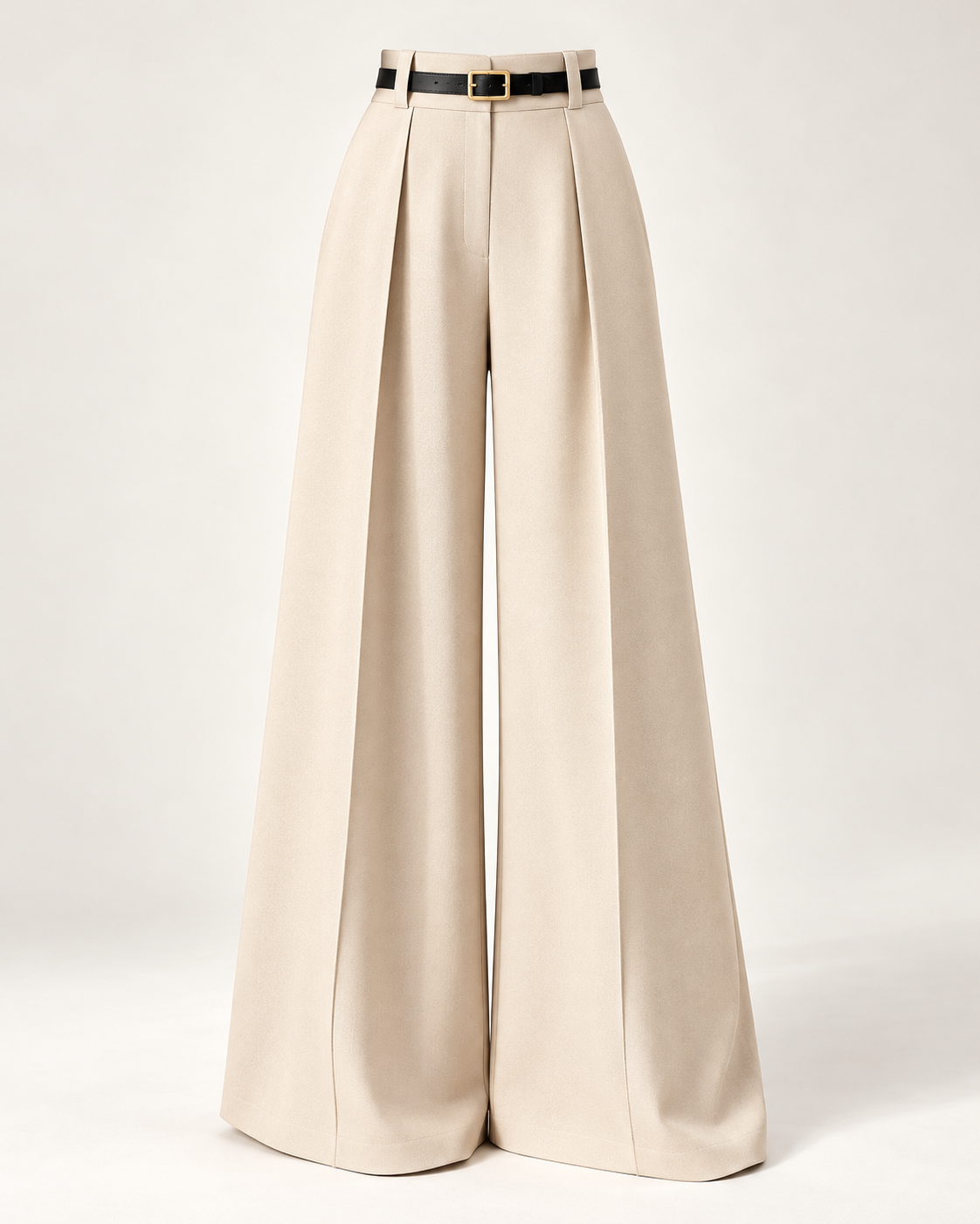 Belted Pleated Wide-Leg Trousers – apricot front