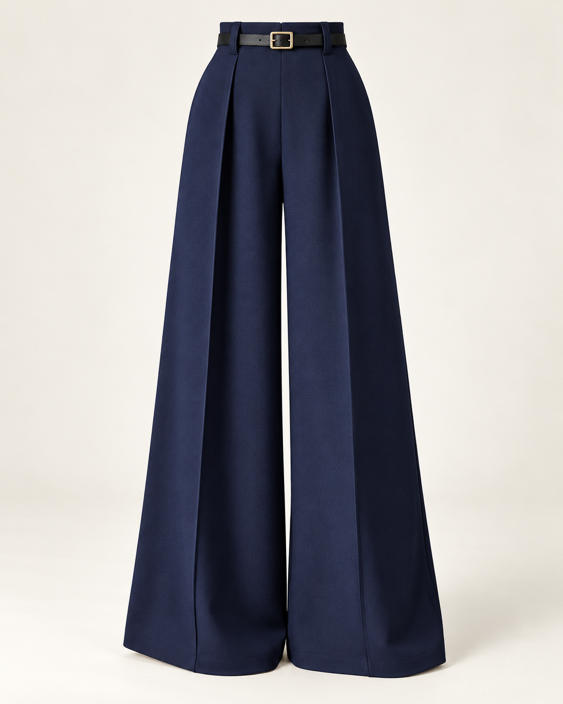 Belted Pleated Wide-Leg Trousers – blue front