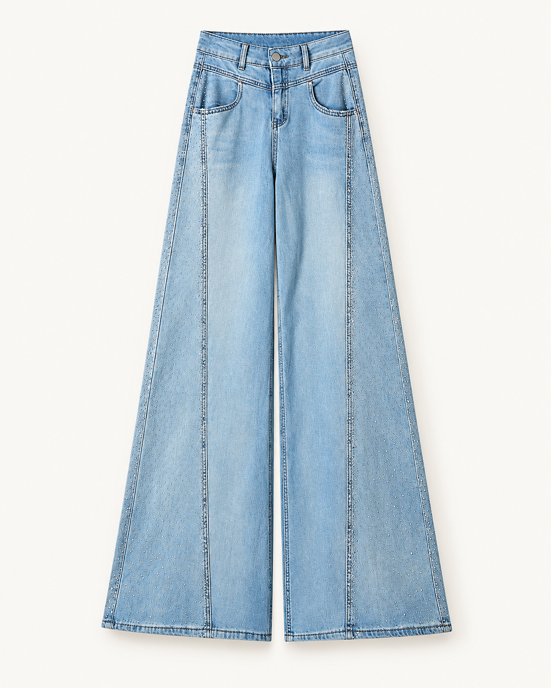 Rhinestone Wide-Leg Jeans — studio front view