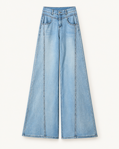 Rhinestone Wide-Leg Jeans — studio front view