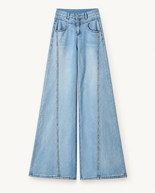 Rhinestone Wide-Leg Jeans — studio front view