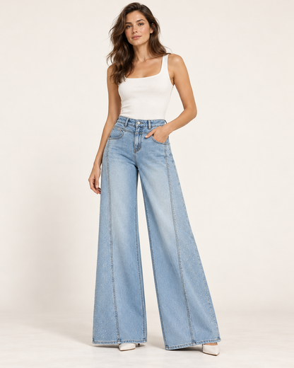 Rhinestone Wide-Leg Jeans — model styling
