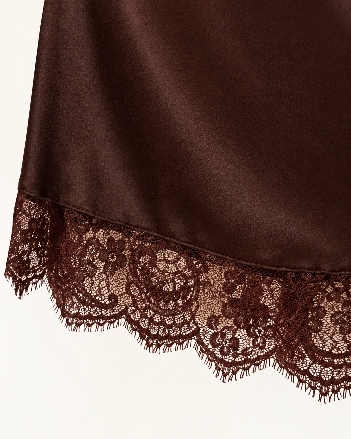 Satin Lace-Hem Mini Dress — fabric and construction detail