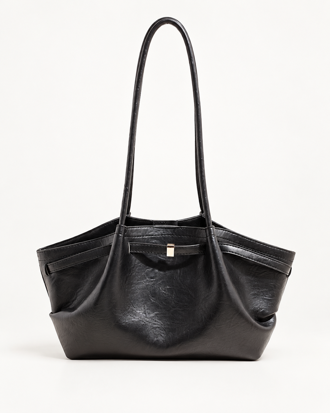 Soft Winged Shoulder Tote — Black — front view