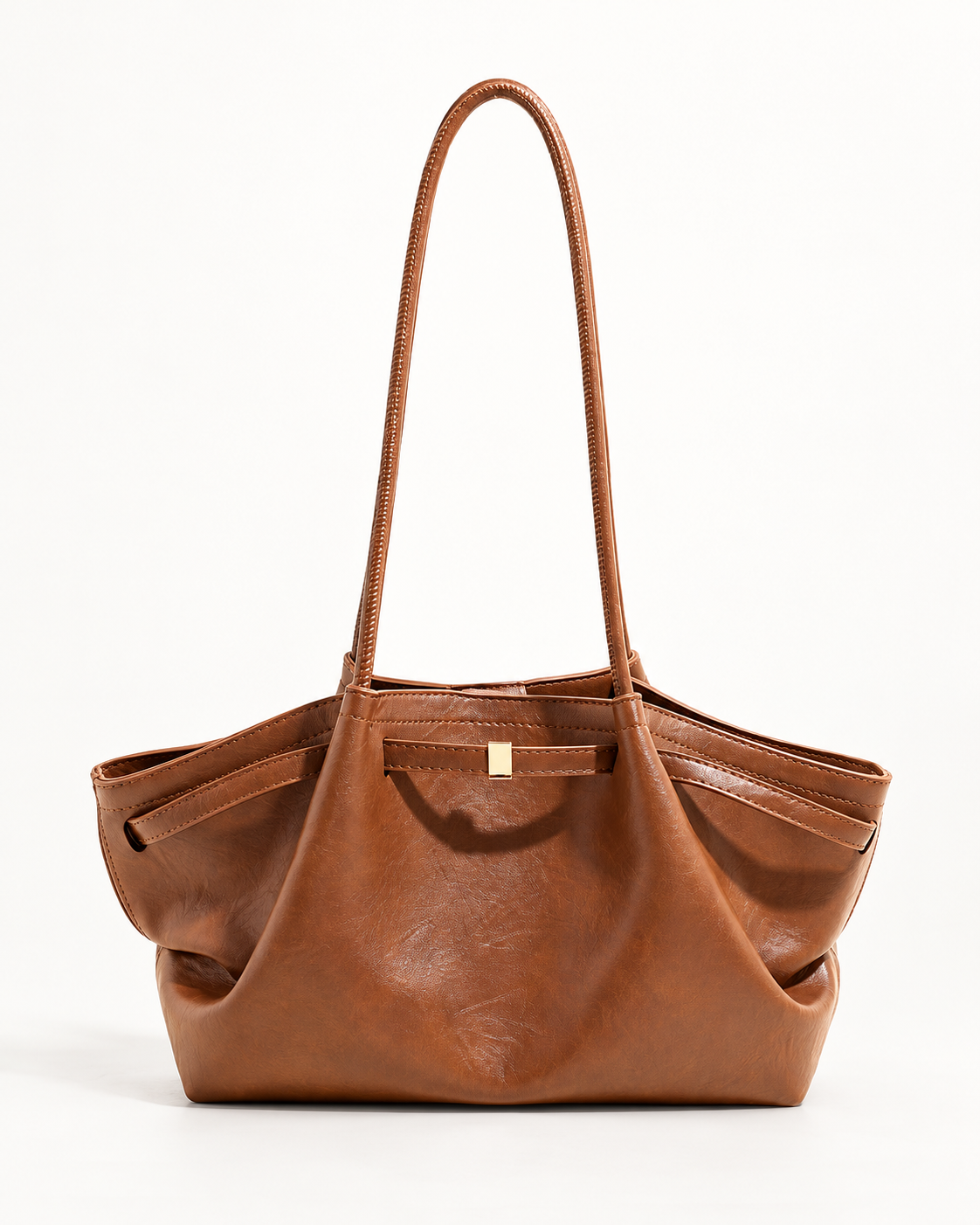 Soft Winged Shoulder Tote in light caramel Brown — front view