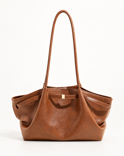 Soft Winged Shoulder Tote in light caramel Brown — front view
