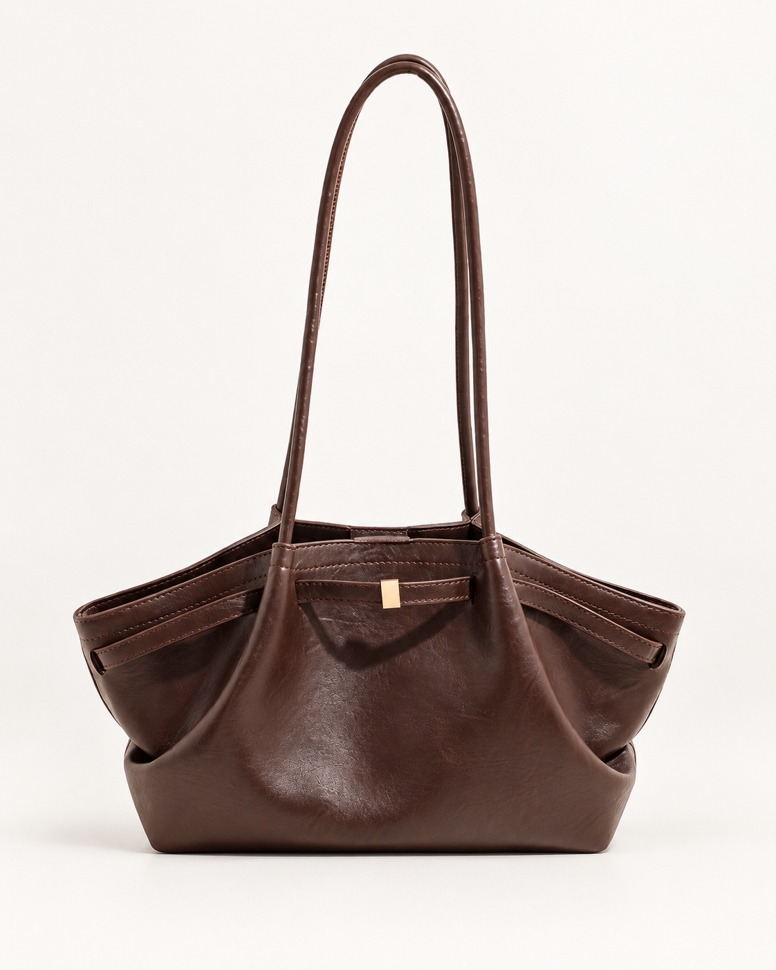 Soft Winged Shoulder Tote — Coffee, dark chocolate brown — front view