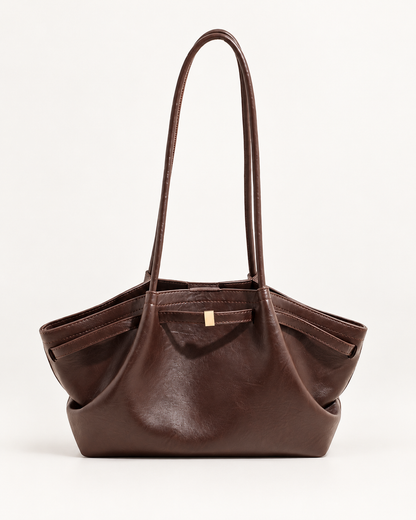Soft Winged Shoulder Tote — Coffee, dark chocolate brown — front view