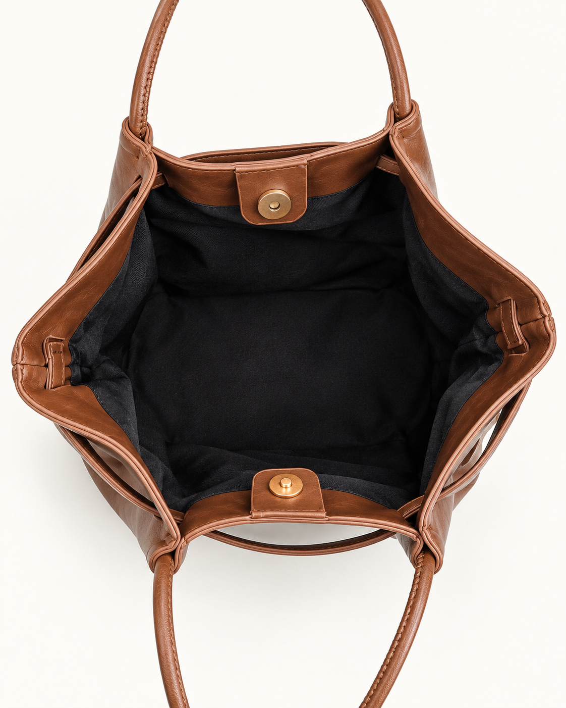 Soft Winged Shoulder Tote — Light Brown — black lined interior and magnetic snap