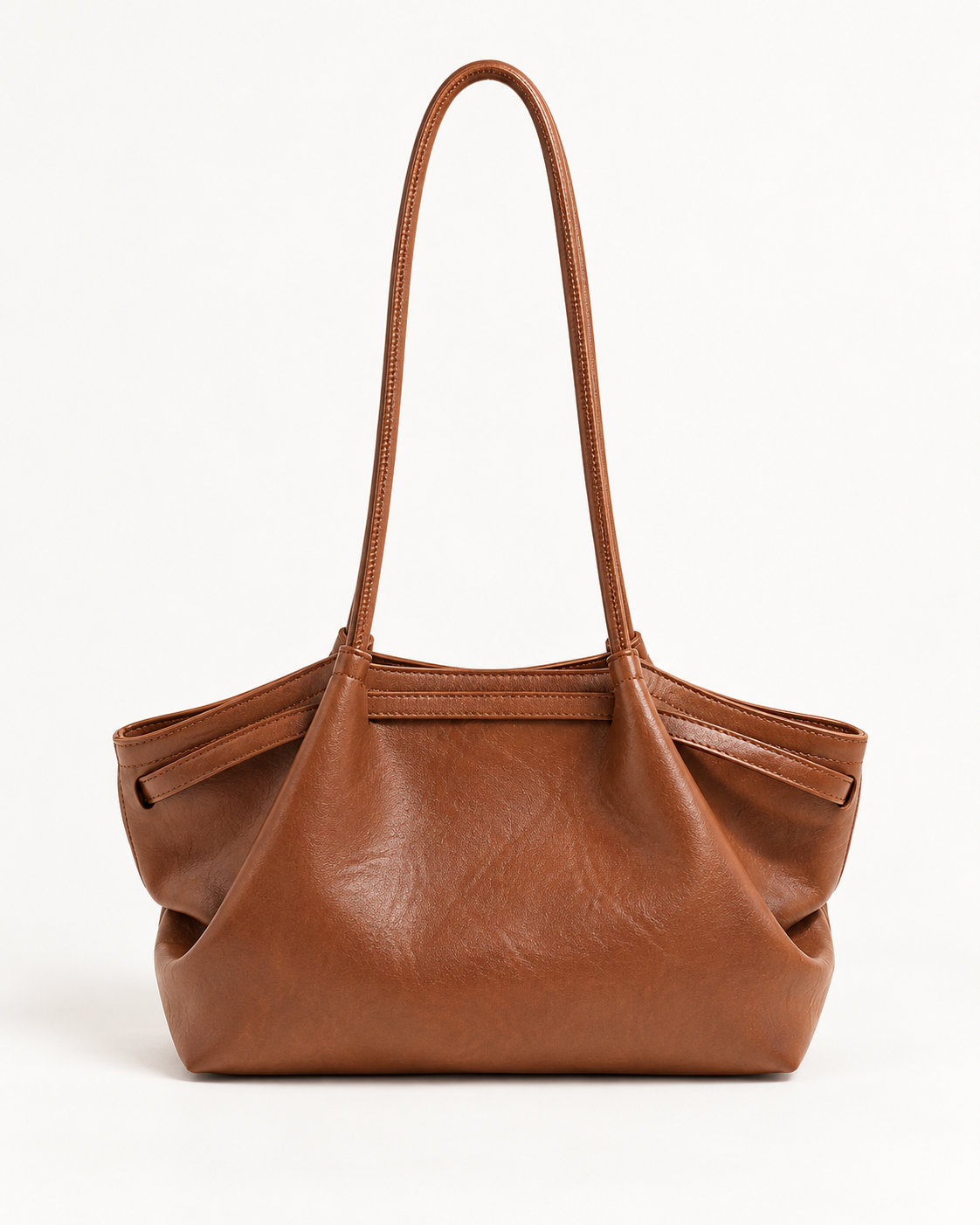 Soft Winged Shoulder Tote — Light Brown — rear view
