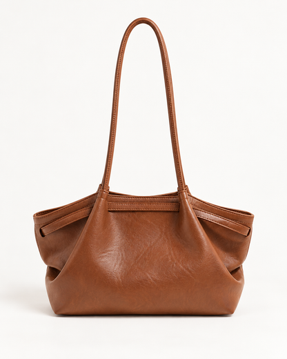 Soft Winged Shoulder Tote — Light Brown — rear view