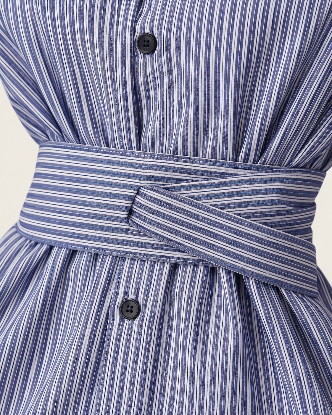 Striped Tie-Waist Shirt — fabric and construction detail