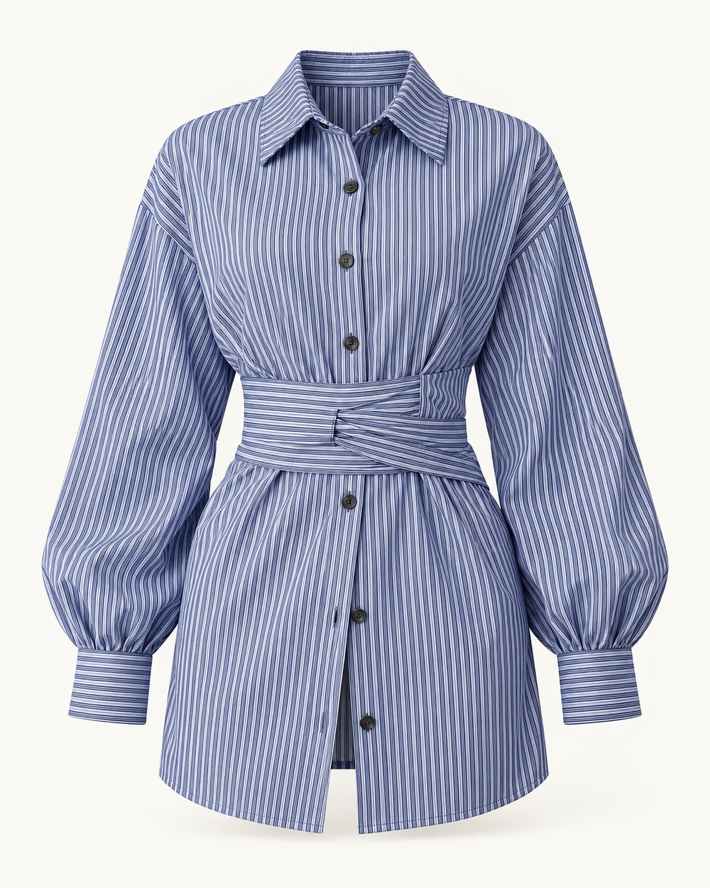 Camisa às riscas com laço na cintura