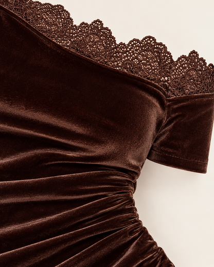 Velvet Lace-Trim Mini Dress — fabric and construction detail