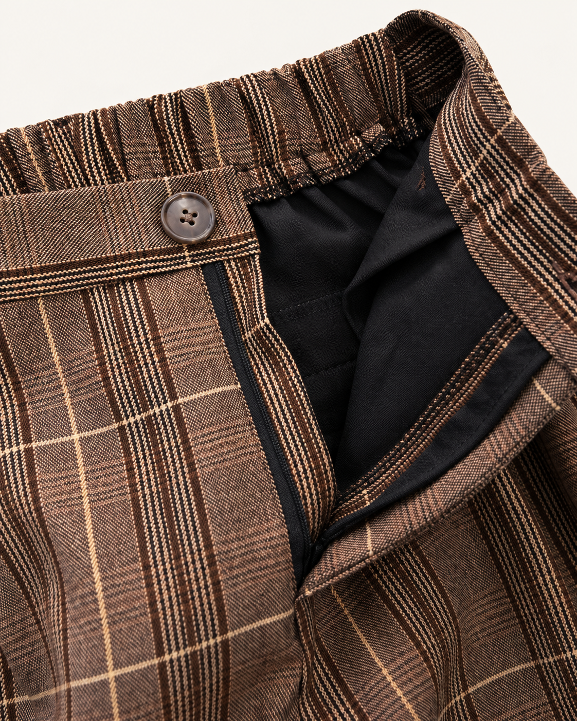 Windowpane Wide-Leg Trousers — fabric and construction detail