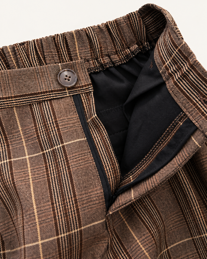 Windowpane Wide-Leg Trousers — fabric and construction detail