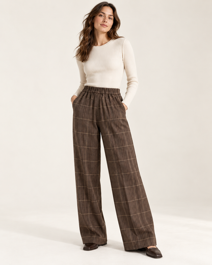 Windowpane Wide-Leg Trousers — model styling