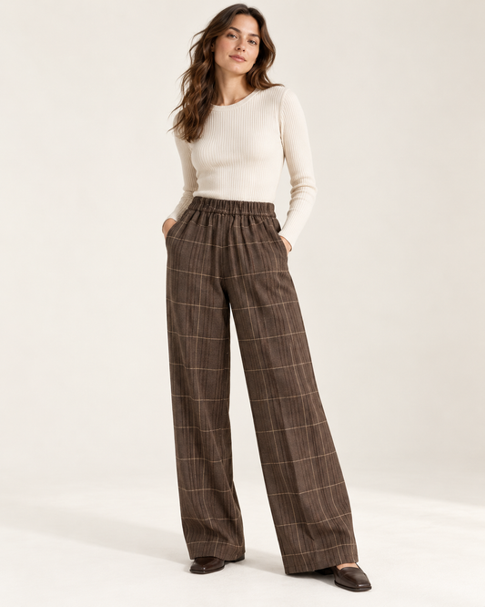 Windowpane Wide-Leg Trousers — model styling