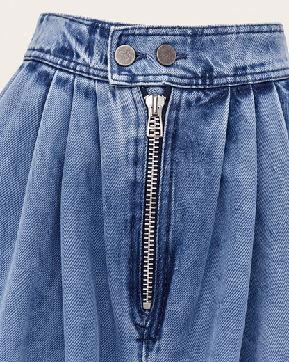 Zip-Detail Balloon Jeans — fabric and zip construction detail