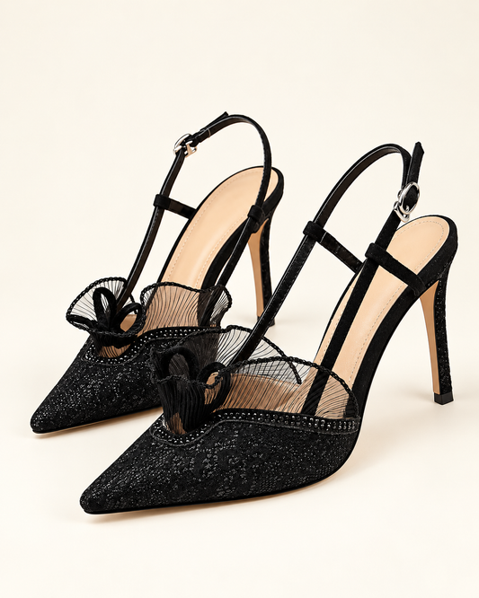 Imagem de catálogo dos slingbacks de renda com cristais